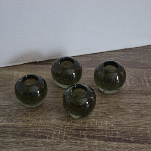 Vtg Smokey Glass Candle Holders With Controlled Bubbles - Picture 1 of 8